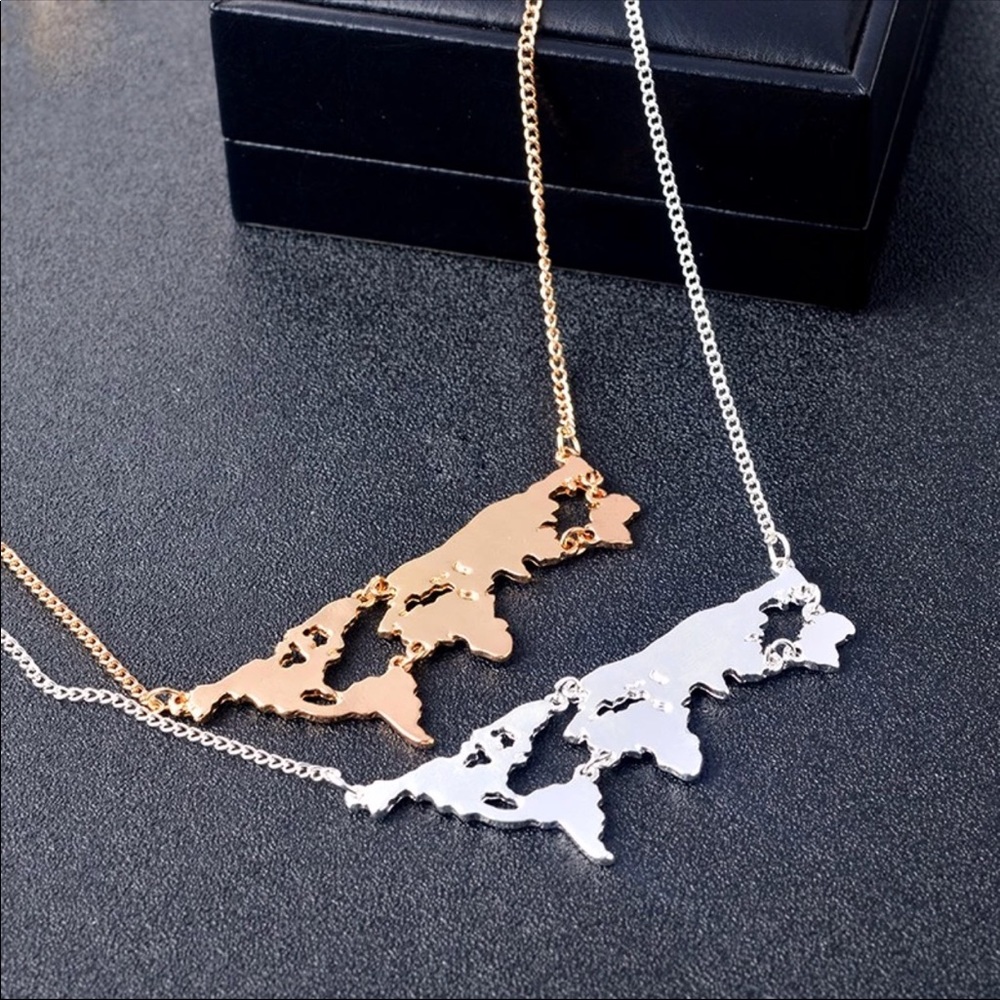 World Map Necklace- Gold
